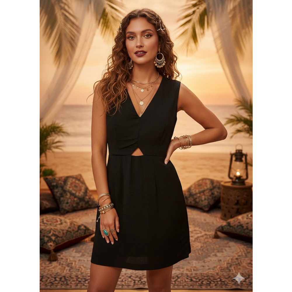 RVCA Black Cutout V Neck Mini Dress - Size XS